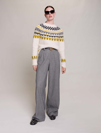 Shop Maje Jacquard Wool Jumper For Fall/winter In Ecru