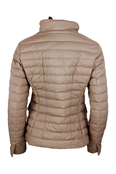 Moorer Light Down Jacket With Zip And Button Closure With Front Flap Pockets In Brown