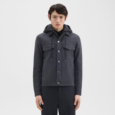 Shop Theory Damien Hooded Jacket In Double-face Wool Flannel In Pestle Melange