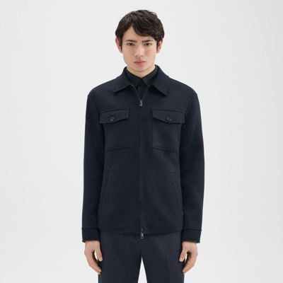 Shop Theory Vena Shirt Jacket In Double-face Wool-cashmere In Baltic