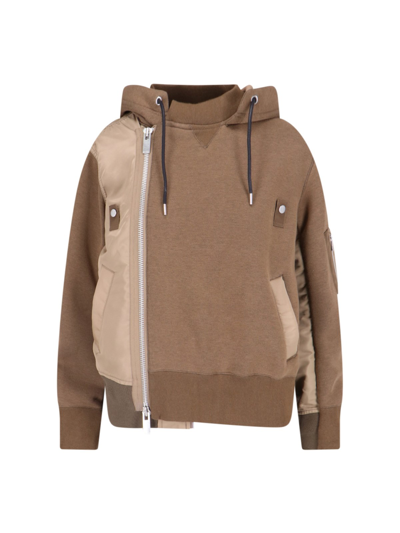 Sacai Nylon Detail Sweatshirt In Brown | ModeSens