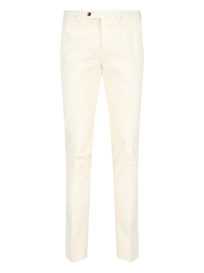 Pt Torino Back Slit Stretch Cotton Blend Trousers In Cream
