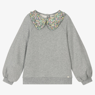 Shop Tartine Et Chocolat Girls Grey Floral Collar Sweatshirt