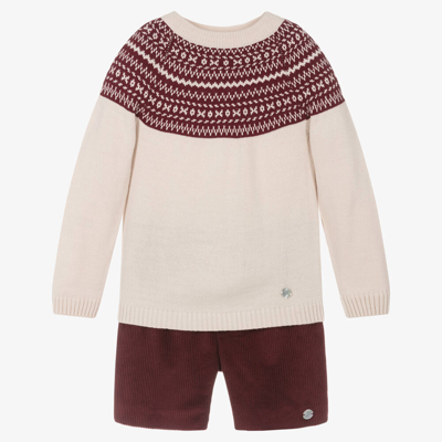 Shop Artesania Granlei Boys Beige & Red Shorts Set