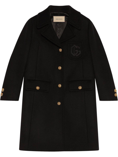 Shop Gucci `double G` Embroidered Coat In Black  