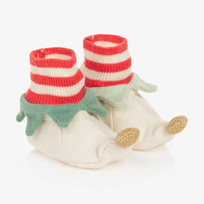 Shop Meri Meri Green & Ivory Cotton Elf Baby Booties