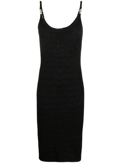 Shop Versace `crocodile` Knit Midi Dress In Black  