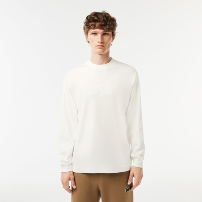 Shop Lacoste Men's Long Sleeve Loose Fit Cotton T-shirt - L - 5 In White