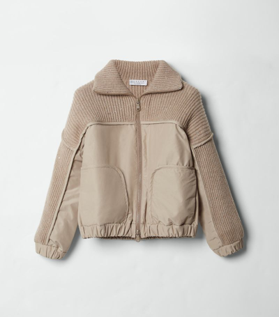 Shop Brunello Cucinelli Cashmere-wool Zip-up Jacket (4-16 Years) In Neutrals