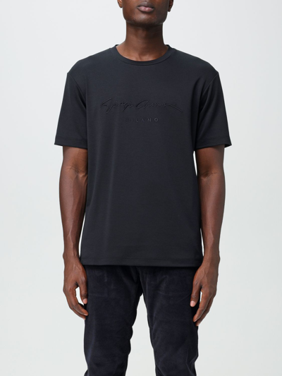 Shop Giorgio Armani Cotton T-shirt With Embroidery In Black