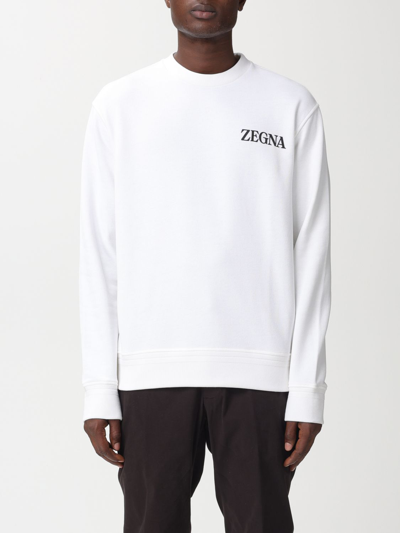 Shop Zegna Jersey Sweatshirt With Logo Print In White