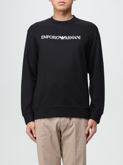 Emporio Armani Cotton Blend Crewneck Sweatshirt In Black