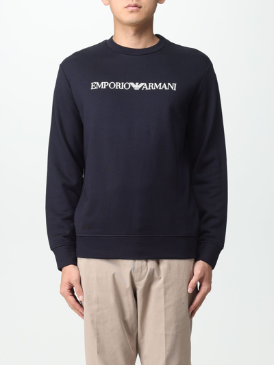 Emporio Armani Cotton Blend Crewneck Sweatshirt In Black 1