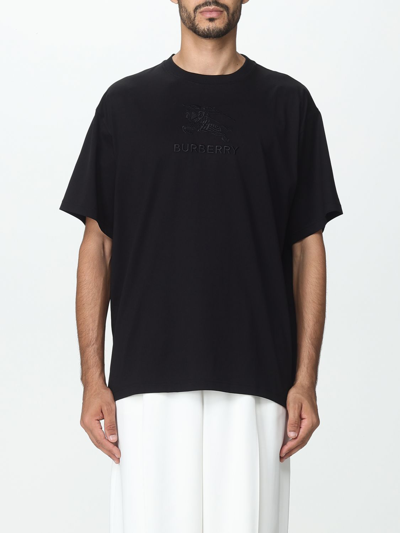 Shop Burberry Cotton T-shirt With Embroidery In Black