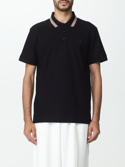 Burberry Icon Stripe Cotton Polo Shirt In Black