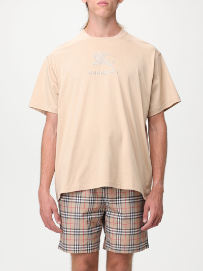 Shop Burberry Cotton T-shirt With Embroidery In Brown