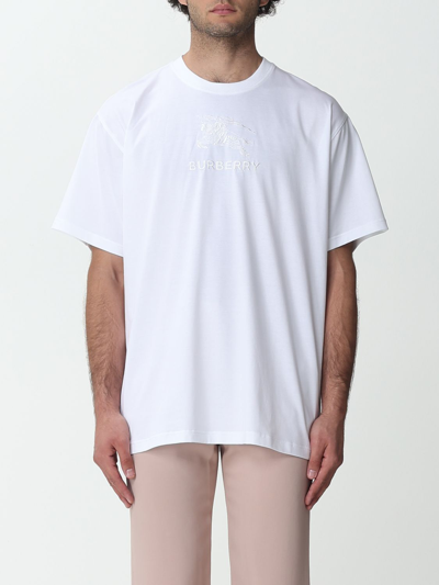 Shop Burberry Cotton T-shirt With Embroidery In White