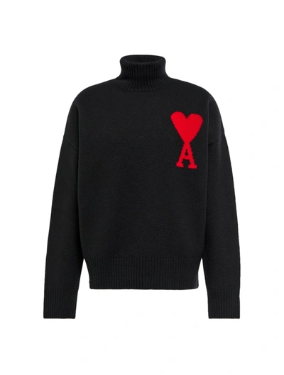 Shop Ami Alexandre Mattiussi Ami De Coeur Turtleneck Sweater In Black