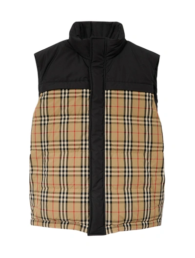 Shop Burberry Check Panel Reversible Gilet In Nude & Neutrals