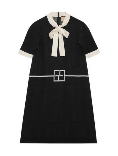 Shop Gucci Dress In Gg Check Jacquard Wool In Black