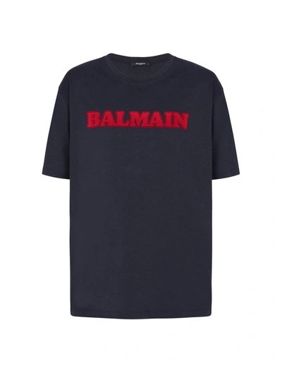 Shop Balmain Retro Flocked  T-shirt In Blue