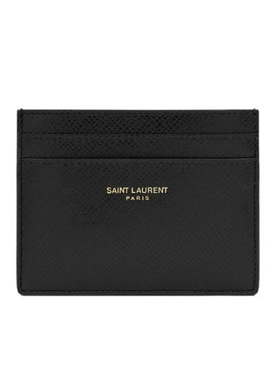 Shop Saint Laurent Paris Card Case In Coated Bark Leather In Black