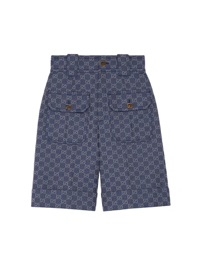 Shop Gucci Shorts In Cotton Fabric Gg In Blue