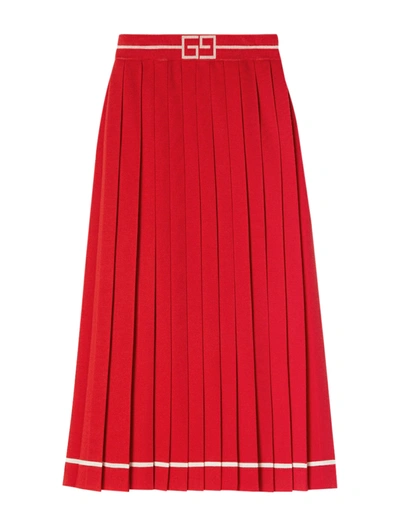Shop Gucci Ultra-fine Jacquard Wool Skirt In Red