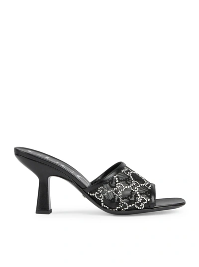 Shop Gucci Women`s Gg Slider Sandal With Medium Heel In Black