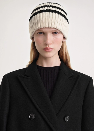 Totême Beige Striped Beanie In Light Sand
