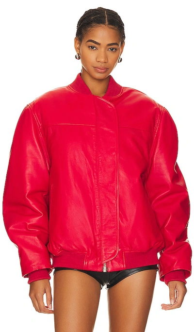 Shop Remain Leather Bomber Jacket In Red