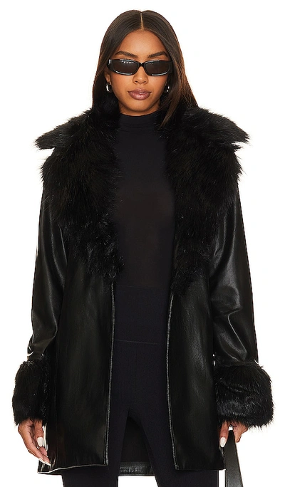 Show Me Your Mumu Penny Lane Coat In Black Faux Leather & Faux Fur