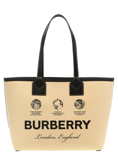 Shop Burberry 'london' Medium Shopper In Beige