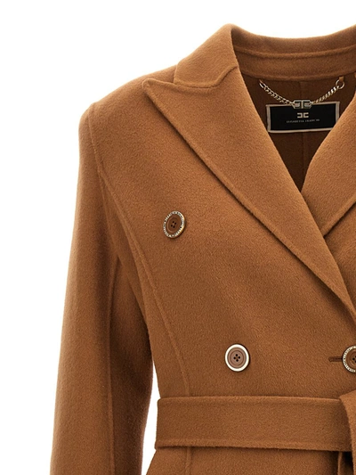 Shop Elisabetta Franchi Double-breasted Coat In Beige