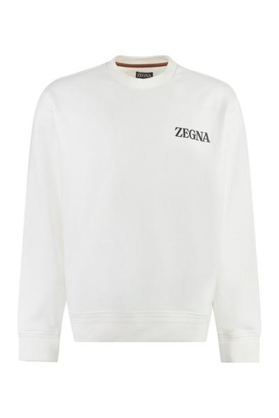 Shop Z Zegna Logo Printed Crewneck Sweatshirt In White
