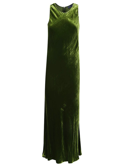 Shop Polo Ralph Lauren Velvet Crewneck Sleeveless Dress In Green
