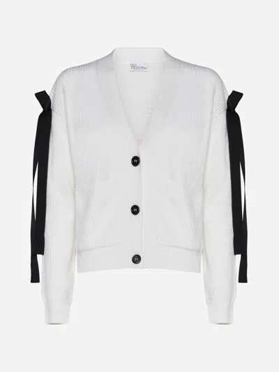 Shop Red Valentino Bow-detail Wool-blend Cardigan In Ivory