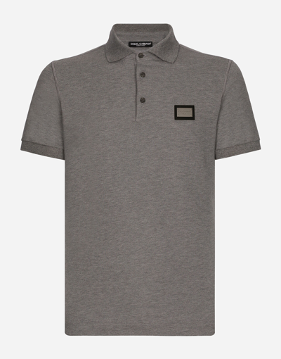 Dolce & Gabbana Gray Logo Plaque Cotton Men Polo Shirt T-shirt In Grey