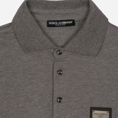 Dolce & Gabbana Gray Logo Plaque Cotton Men Polo Shirt T-shirt In Grey