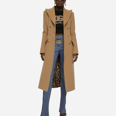 Dolce & Gabbana Long Double-breasted Wool And Cashmere Coat In Beige