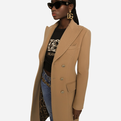 Shop Dolce & Gabbana Long Double-breasted Wool And Cashmere Coat In Beige