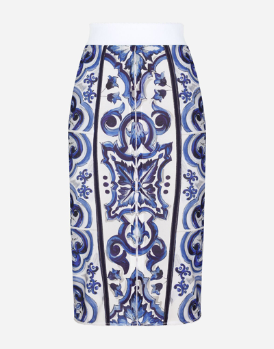 Shop Dolce & Gabbana Majolica Print Midi Skirt In Multicolor
