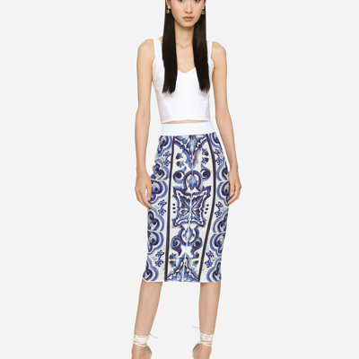 Shop Dolce & Gabbana Majolica Print Midi Skirt In Multicolor