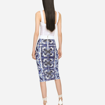 Shop Dolce & Gabbana Majolica Print Midi Skirt In Multicolor