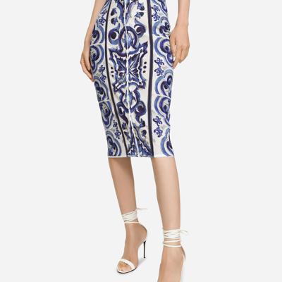 Shop Dolce & Gabbana Majolica Print Midi Skirt In Multicolor