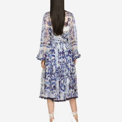 Dolce & Gabbana Majolica Print Chiffon Midi Dress In Multicolor