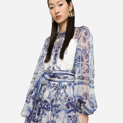 Dolce & Gabbana Majolica Print Chiffon Midi Dress In Multicolor