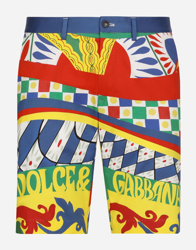 Shop Dolce & Gabbana Carretto-print Stretch Cotton Drill Shorts In Multicolor