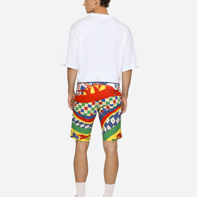 Shop Dolce & Gabbana Carretto-print Stretch Cotton Drill Shorts In Multicolor