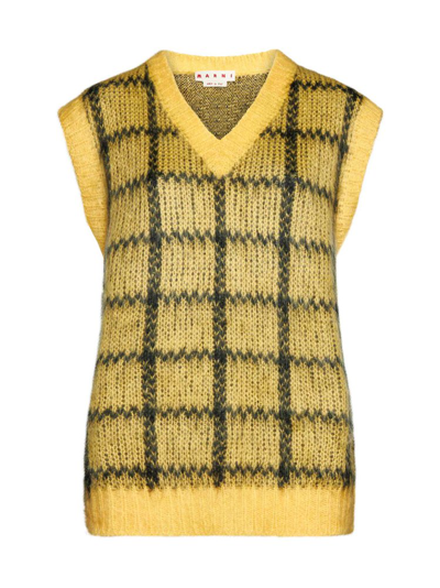 Shop Marni Checked Sleeveless Jumper In Yellow